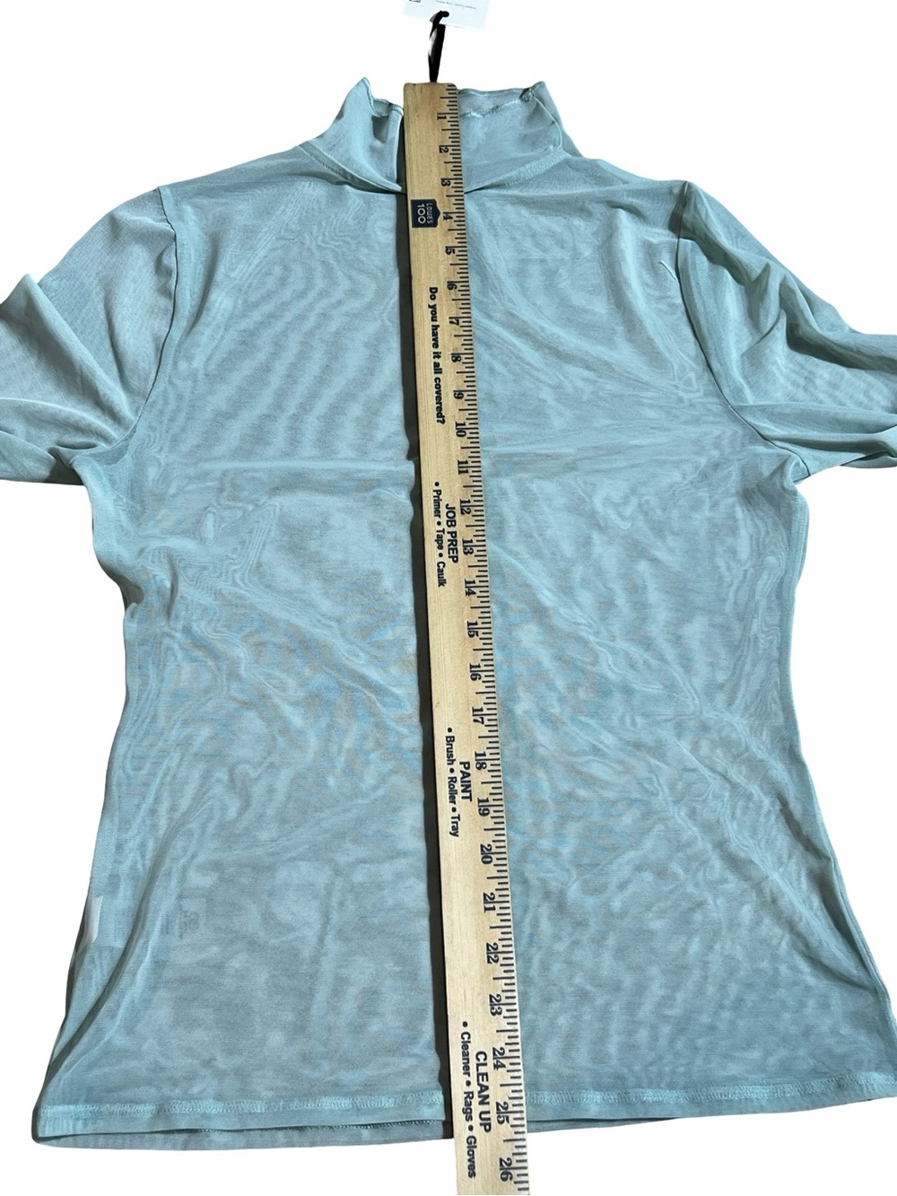 CALIA Draped Funnel Long Sleeve Mesh sheer Top Turquoise size medium thumb holes - Picture 5 of 9